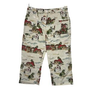 Chico's French Beach Scene Illustrated All Over Print Capri Pants Size 1 (US‎ 8)
